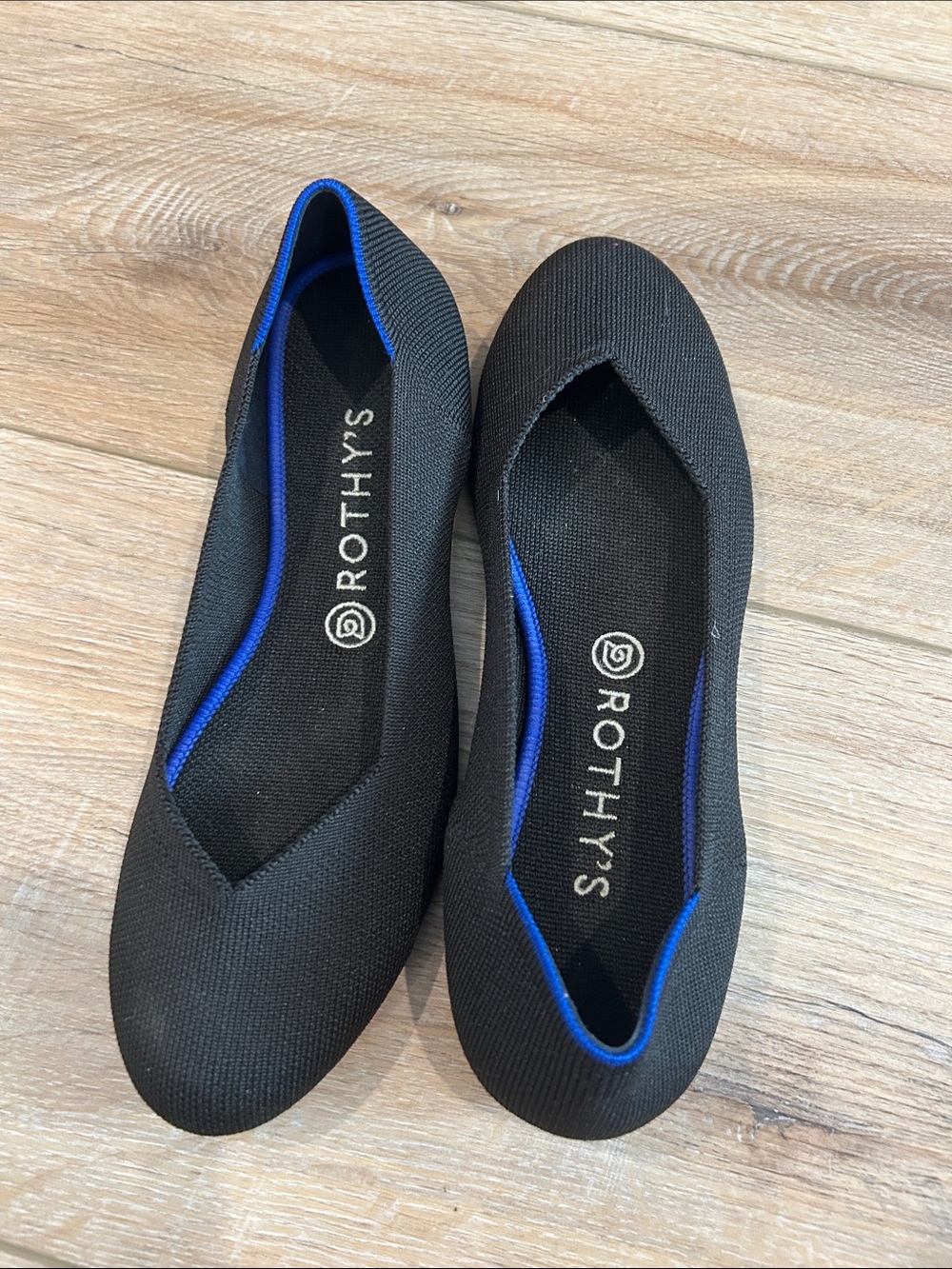 Rothy's Black Flats with Blue Trim - Women's Slip-On Ballet Flats